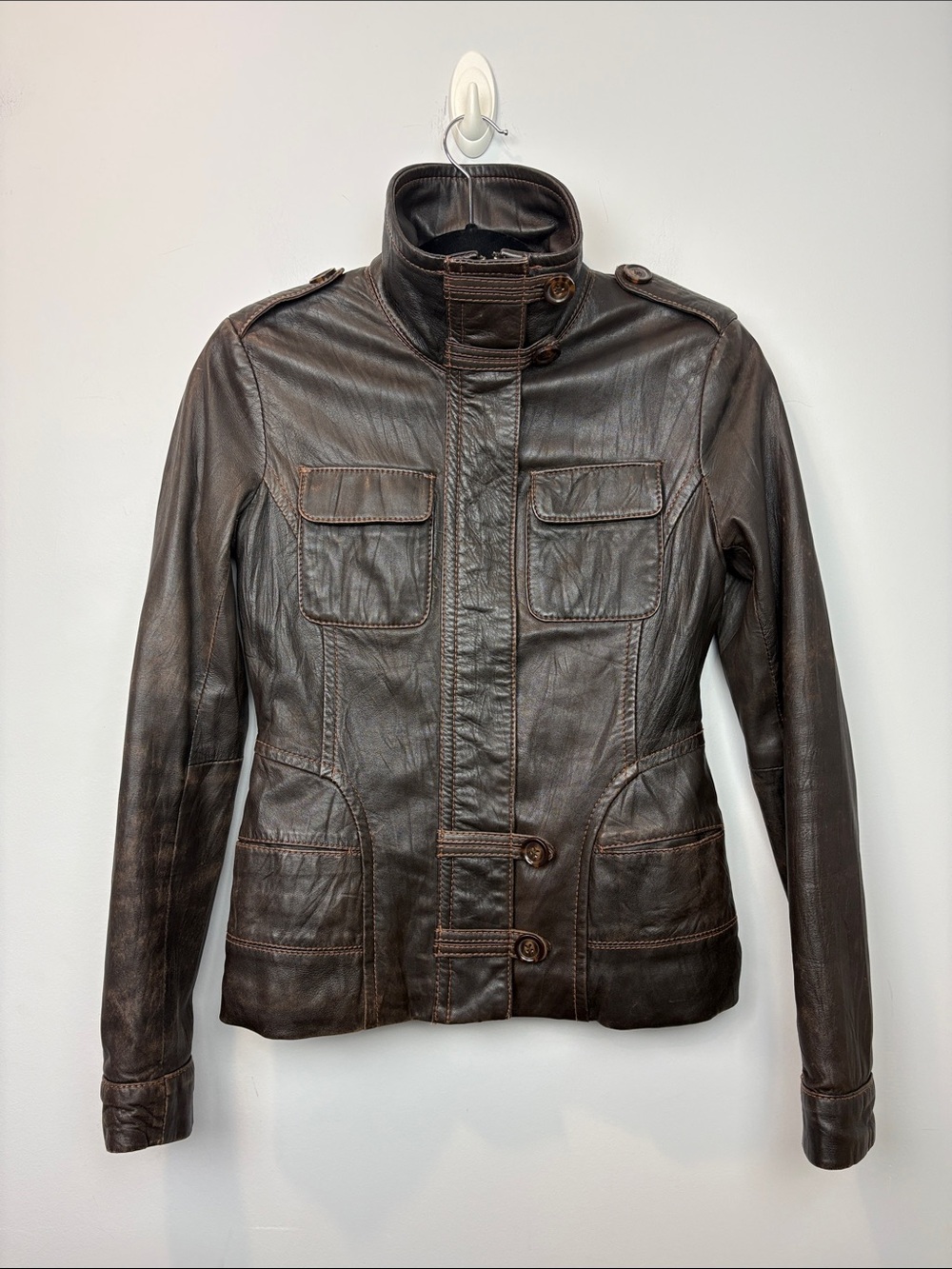 Danier Dark Brown Leather Military-Inspired Jacket